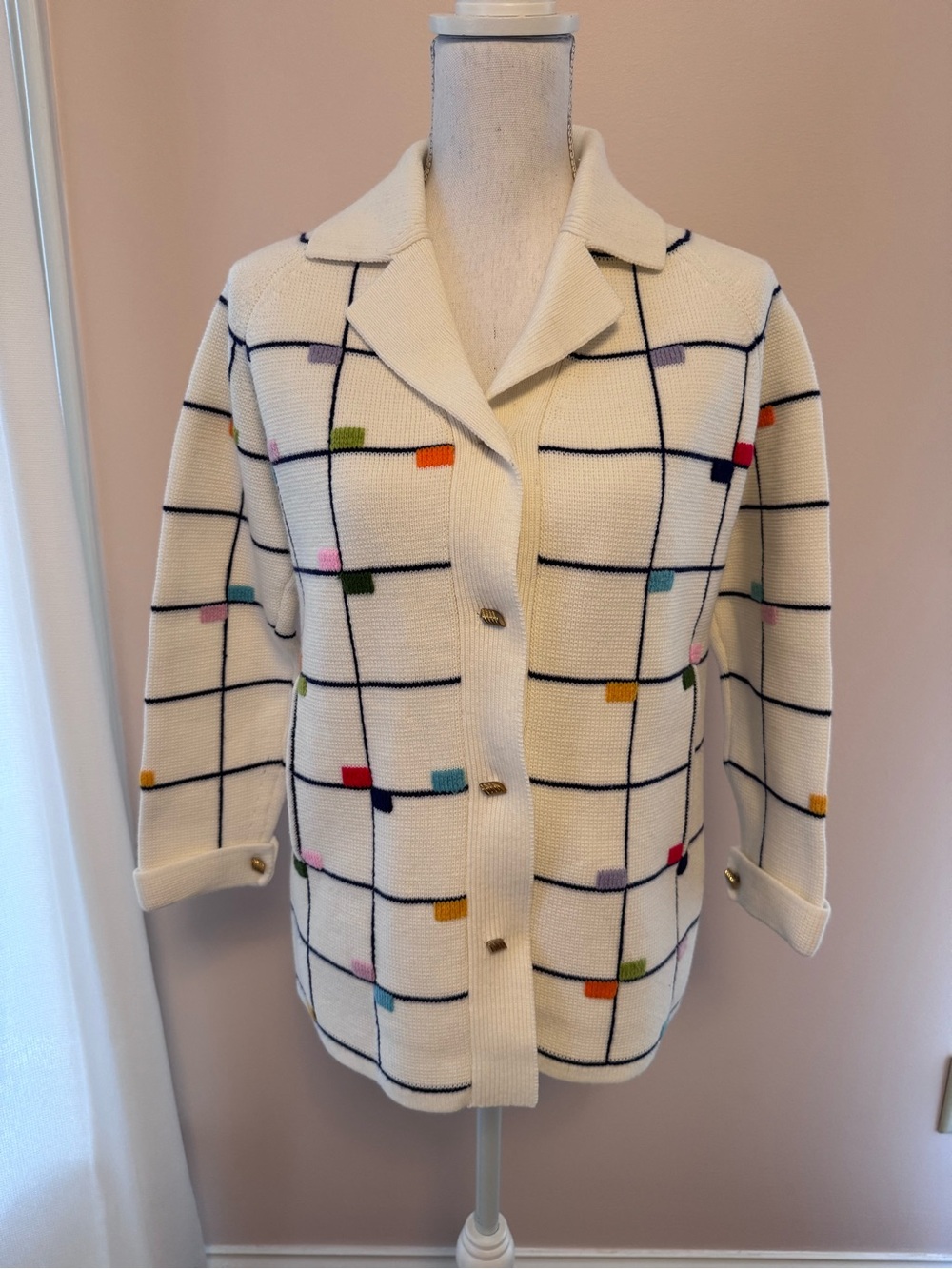 Vintage Lilly of California 90s Geometric Cardigan Sweater Size Small Medium